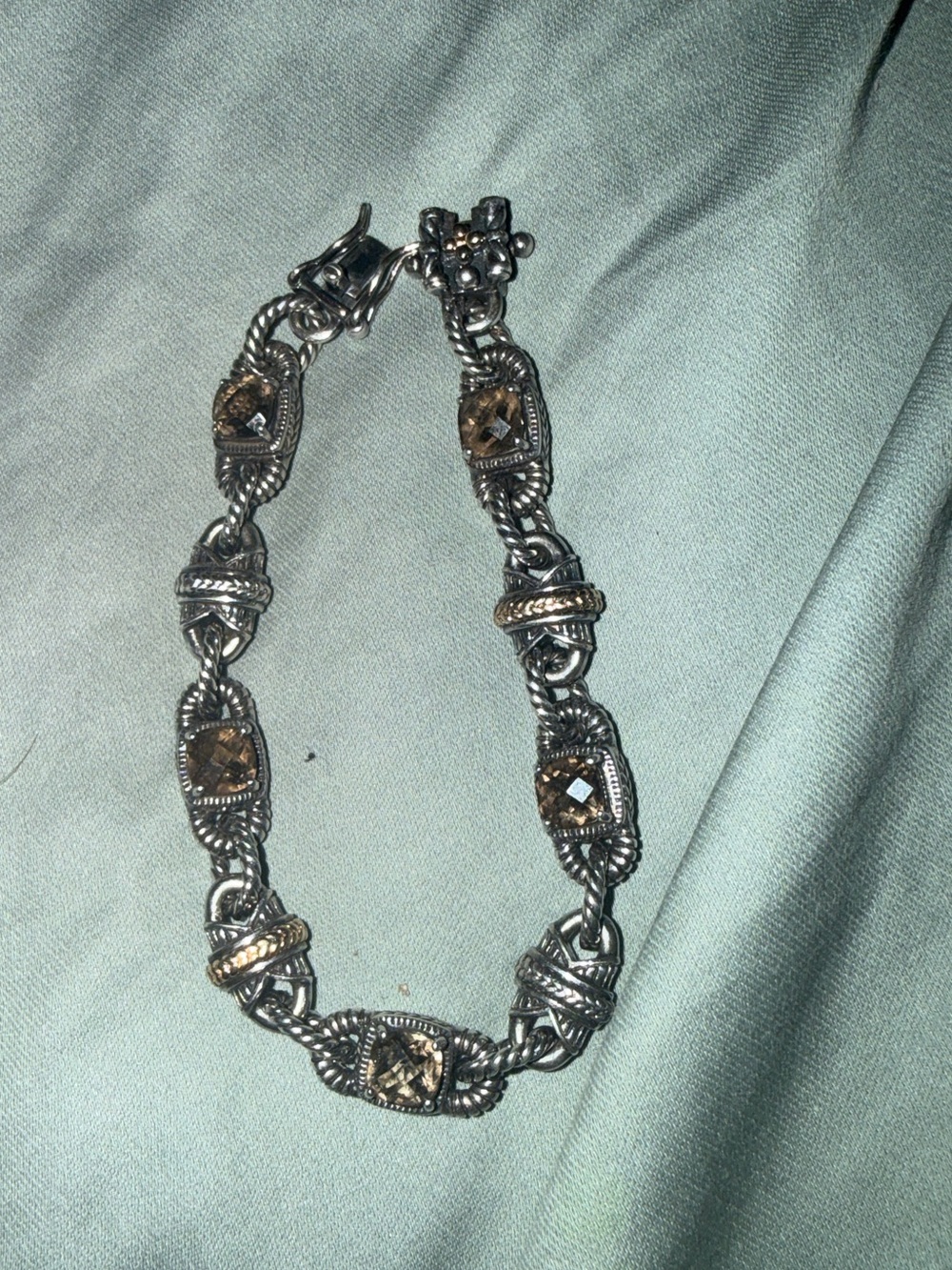 Sterling-Style Silver Bracelet with smoky quartz Stones and 14k accents